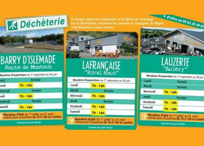 Horaires d'été déchèterie Lauzerte