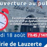 Modification horaire mairie de Lauzerte canicule
