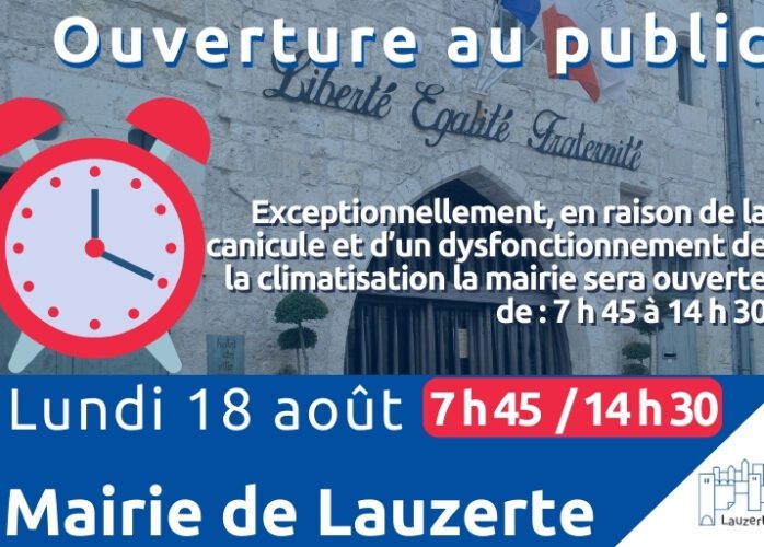 Modification horaire mairie de Lauzerte canicule