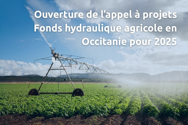 Visuel irrigation pour ouverture de l’appel à projets Fonds hydraulique agricole en Occitanie pour 2025