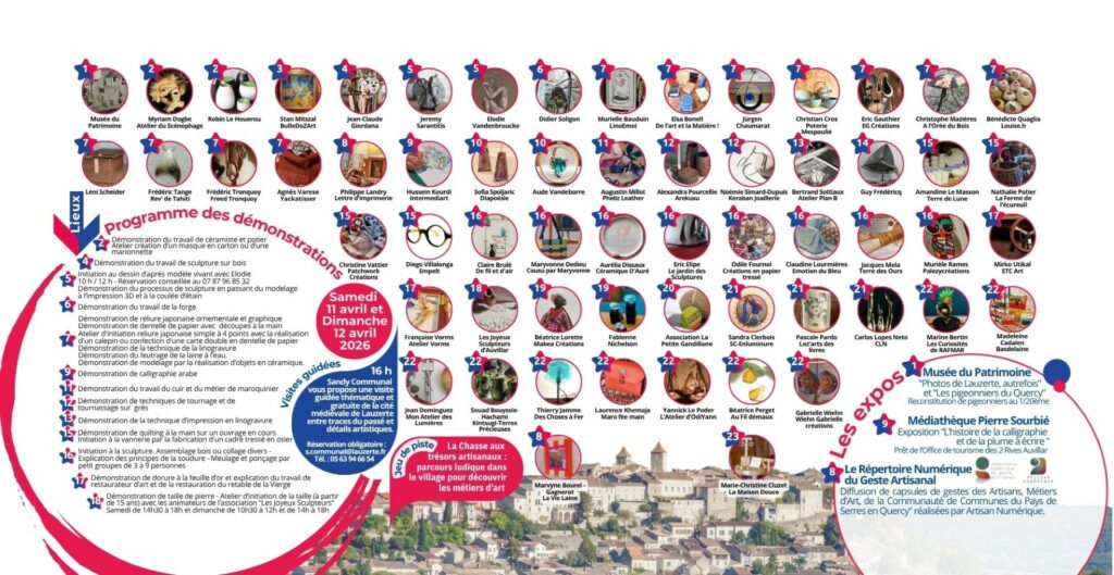 Programme des animations pour Place aux Métiers d'Art 2026 à Lauzerte