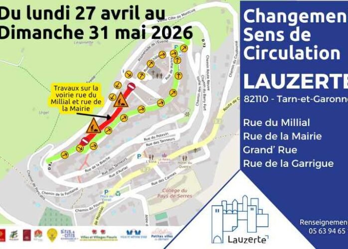 plan des Travaux et du sens de circulation modifié Lauzerte