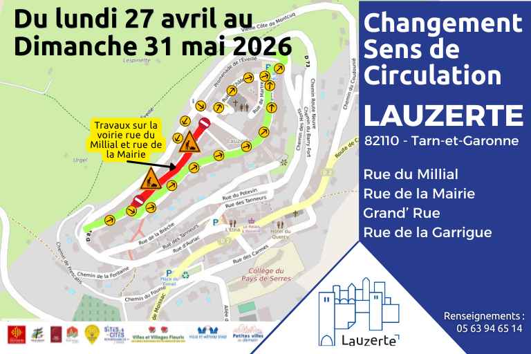 plan des Travaux et du sens de circulation modifié Lauzerte