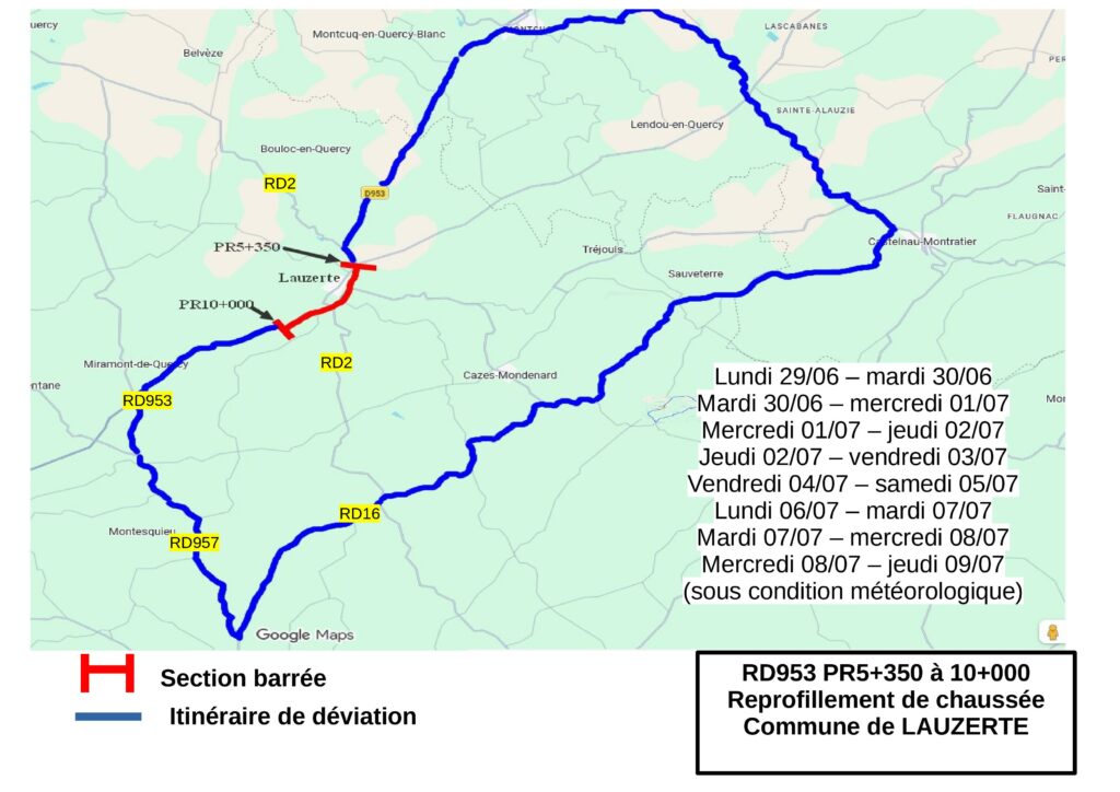 Travaux RD 953 plan de deviation lauzerte