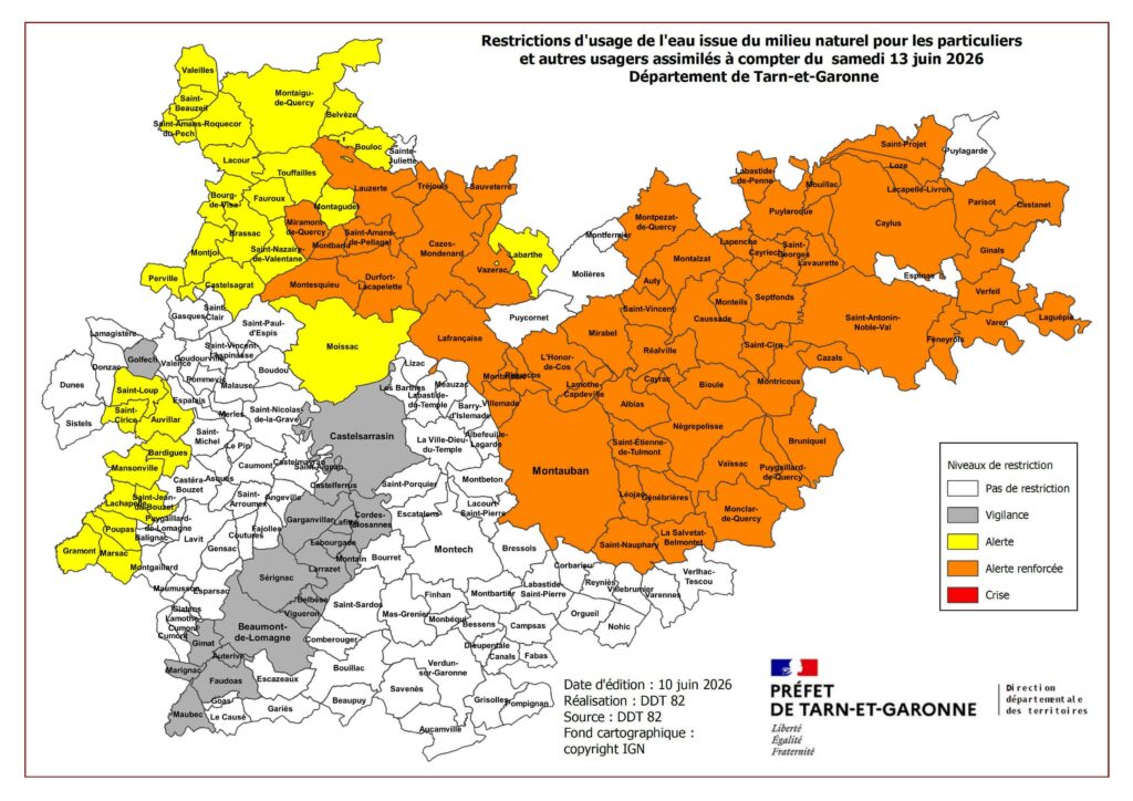 Plan Tarn et Garonne restriction d'eau juin 2026